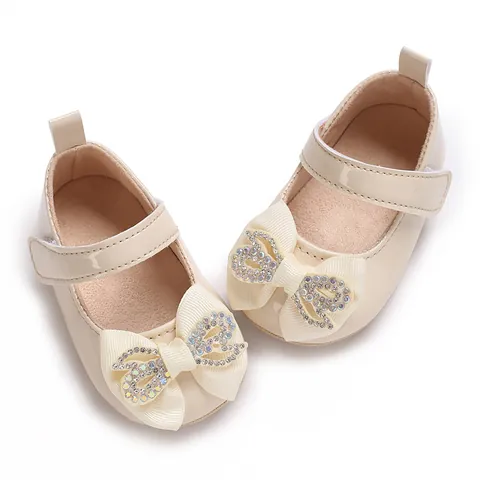 Baby Girls PU Leather Princess Shoes Sparkling Rhinestone Bow Soft Sole First Walkers Infant Toddler Mary Janes 0-1 Year Old