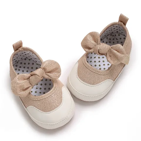 Baby Girls Princess Mary Jane Shoes Soft Sole Non-Slip First Walkers With Bow Sparkling PU Leather Toddler Infant Flat Shoes