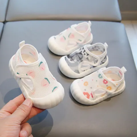 Toddler Baby Walking Sandals Breathable Mesh Anti-Slip Soft Sole Anti-Collision Toe Double Velcro Kids Summer Beach Shoes