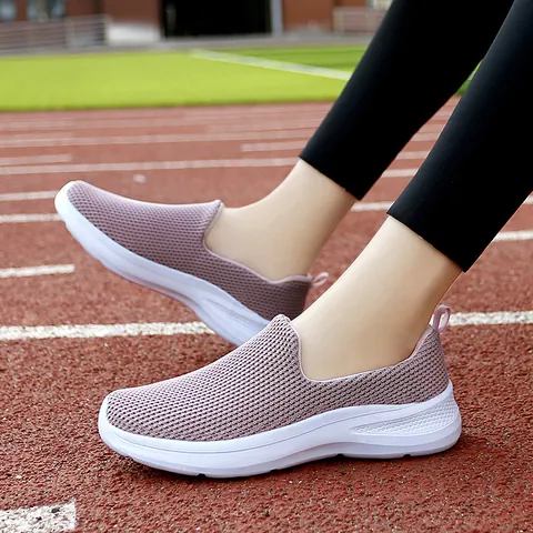 Women Fly-knit Mesh Breathable Sneakers Casual Soft Sole Slip-on Walking Shoes Lightweight Fashion Trend Sports Shoes For Spring Women