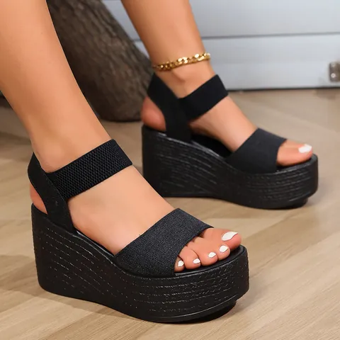 Women's Wedge Sandals Summer Roman Style Platform Buckle Strap PU Leather Rubber Sole High Heel Casual Fashion Plus Size
