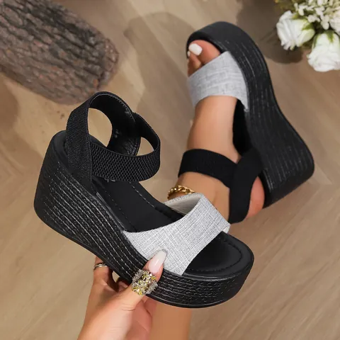 Women's Wedge Sandals Summer Roman Style Platform Buckle Strap PU Leather Rubber Sole High Heel Casual Fashion Plus Size
