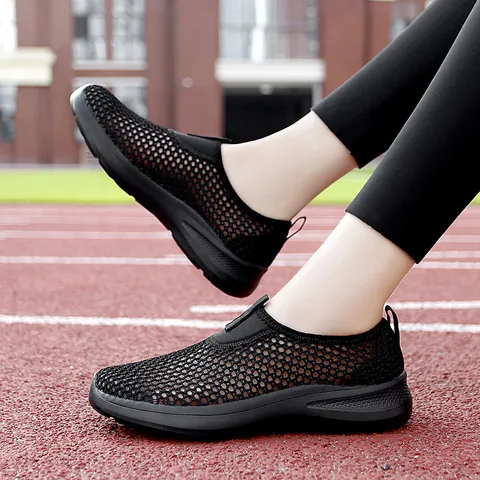 Women Casual Mesh Sneakers Breathable Hollow Out Slip On Loafers Lightweight Soft Sole Walking Shoes Daily Sporty Footwear