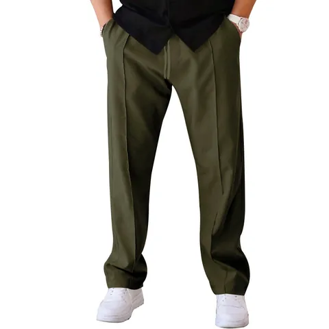 Men's Casual Sweatpants Oversize Straight Leg Joggers Solid Color Waffle Fabric Polyester Drawstring Trousers For Daily Wear