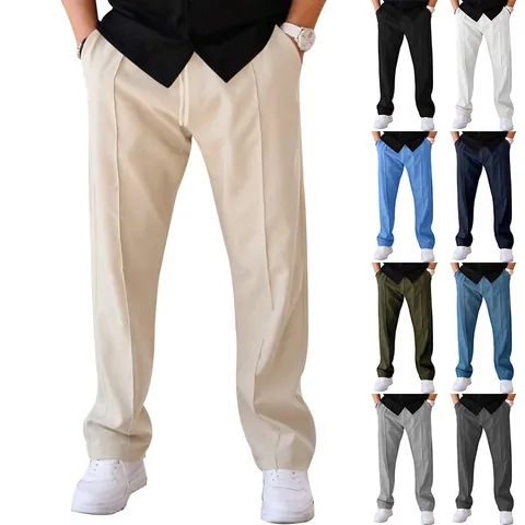 Pantaloni Casual Uomo Gamba Dritta Larghi Vita Elastica Coulisse Poliestere Stile Americano Oversized Streetwear