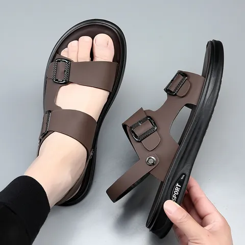 Sandali da Spiaggia Casual in Pelle da Uomo Ciabatte a Doppio Uso Antiscivolo Traspiranti Tendenza Estiva