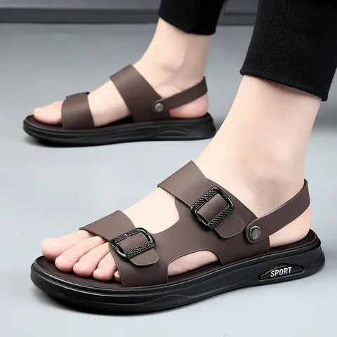 Sandali da Spiaggia Casual in Pelle da Uomo Ciabatte a Doppio Uso Antiscivolo Traspiranti Tendenza Estiva