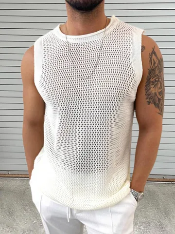 Ανδρικό Πλεκτό Διάτρητο Tank Top Στρογγυλή Λαιμόκοψη Αμάνικο Βισκόζη Δίχτυ Γιλέκο Στενή Εφαρμογή Καθημερινό Αστική Μόδα