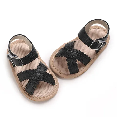 Nieuwe PU Leren Babysandalen Met Schulpkant En Gekruiste Riemen Antislip Loopschoentjes Voor Peuters Zomer
