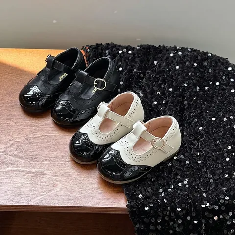 Toddler Girls Mary Jane Shoes Soft Sole Princess Patent Leather Brogue Walking Shoes T-Strap Party Wedding Dress Shoes