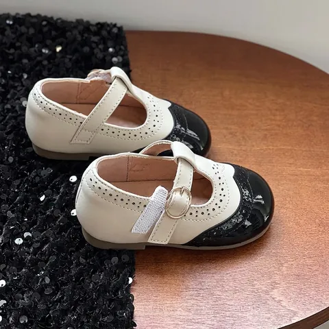 Toddler Girls Mary Jane Shoes Soft Sole Princess Patent Leather Brogue Walking Shoes T-Strap Party Wedding Dress Shoes