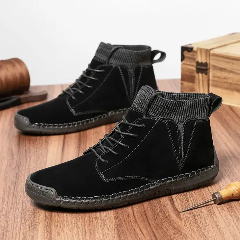 Herren High Top Schweinsleder Martin Boots Octopus Gummisohle Rutschfeste Outdoor Casual Sneakers Mode Herren Lederstiefel
