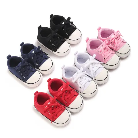 Infant Baby Canvas Shoes Soft Sole Pre-Walker Sneakers First Walkers For Newborn Boys Girls Casual Lace-up Toddler Shoes
