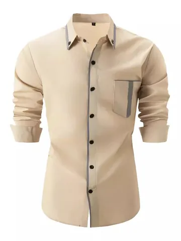 Men's Business Casual Long Sleeve Shirt Contrast Color Patchwork Lapel Button Down Shirt with Pocket for Men Daily Office Wear
