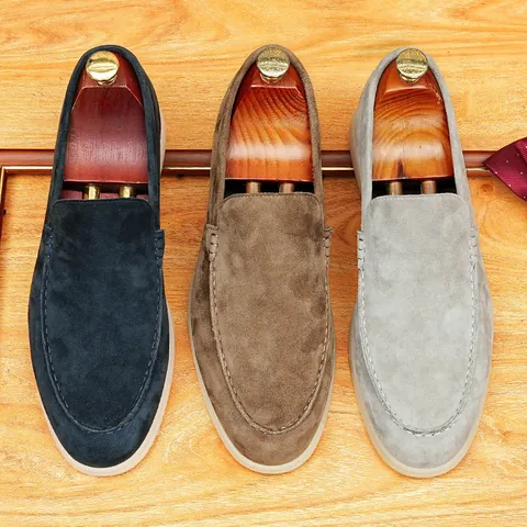 Men Casual Suede Leather Loafers Comfortable Slip-on Soft Sole Breathable Moccasins British Style Walking Shoes For Daily Office
