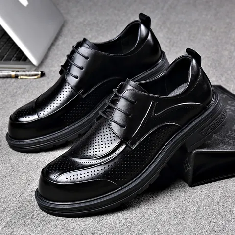 Herren Sommer Business Casual Ausgeschnittene Lederschuhe Atmungsaktive Brogue Derby Schuhe Mode Dicke Sohle Rutschfeste Formelle Fußbekleidung