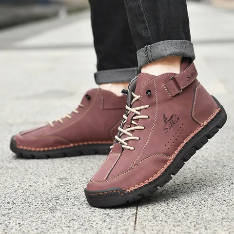 Herren Übergröße Casual PU Lederschuhe Low-Top Handgenäht Flache Slipper Atmungsaktiv Rutschfest Fahrschuhe Für Männer
