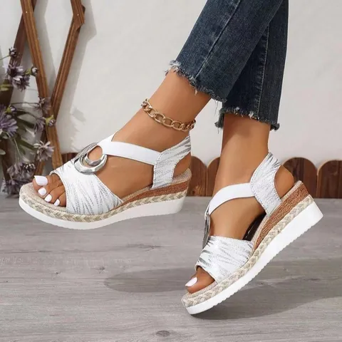 Women's Wedge Sandals Platform Peep Toe Espadrilles Metal Buckle Animal Print Texture Casual Comfortable Summer Footwear