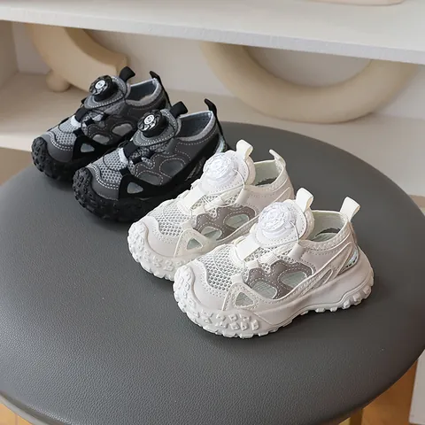 Summer New Kids Sandals Breathable Hollow Out Mesh Shoes Boys Girls Soft Sole Anti Slip Rotary Buckle Casual Sport Shoes