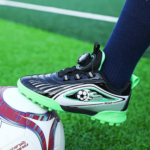 Children Soccer Shoes For Boys Professional Training Football Shoes Synthetic Leather TF Turf Studs Anti-Slip Wear-Resistant Rotary Buckle Athletic Sneakers