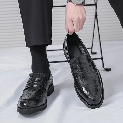 Mocassins Homme Business Casual Motif Crocodile Chaussures en Simili Cuir Respirantes Résistantes à l'Usure Formelles de Bureau