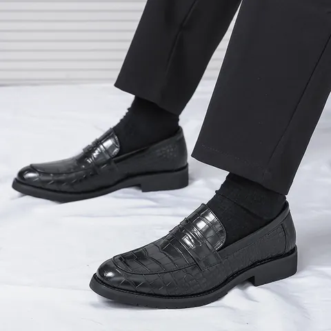 Mocassins Homme Business Casual Motif Crocodile Chaussures en Simili Cuir Respirantes Résistantes à l'Usure Formelles de Bureau