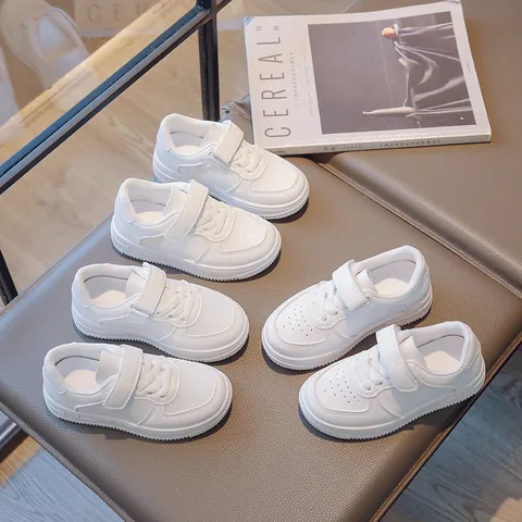 Kids White Board Shoes Summer Mesh Breathable Sneakers Hook and Loop Students Casual Sports Shoes For Boys Girls