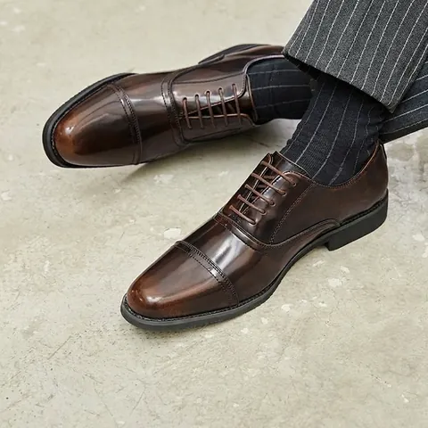 Men Business Formal Leather Cap-Toe Oxford Shoes British Style Non-Slip Wear-Resistant Groom Wedding Dress Shoes