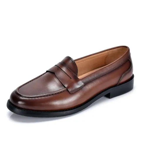 Men British Style Vintage Genuine Leather Loafers Slip-On Business Casual Shoes Comfortable Breathable Cowhide Penny Loafers For Men