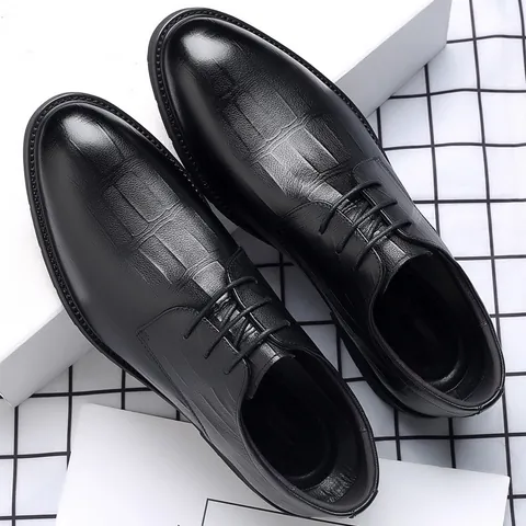 Men's Business Formal Leather Shoes Crocodile Embossed British Style Lace Up Height Increasing Casual Dress Shoes For Wedding Office