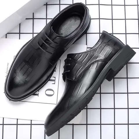 Men's Business Formal Leather Shoes Crocodile Embossed British Style Lace Up Height Increasing Casual Dress Shoes For Wedding Office