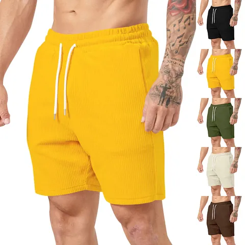 Heren Zomer Casual Shorts Corduroy Koord Vijfpunt Sportshorts Effen Kleur Eenvoudige Sportieve Shorts Ademende Heren Onderkant
