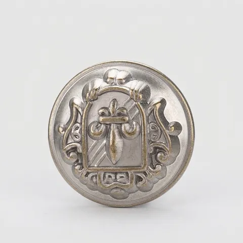Vintage Brass Buttons With Fleur-de-lis Heraldic Shield Round Embossed Metal Shank Button For Coat Suit Blazer Jacket DIY Sewing Craft