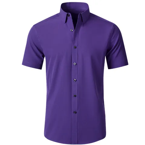 Camicia da Uomo Business Casual a Maniche Corte Elasticizzata 4 Vie Antipiega Senza Stiro Tinta Unita Slim Fit