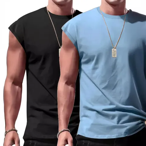 Men Casual Sleeveless Tank Top Polyester Breathable Lightweight Loose Fit Round Neck Sport Athletic Workout Undershirt Top