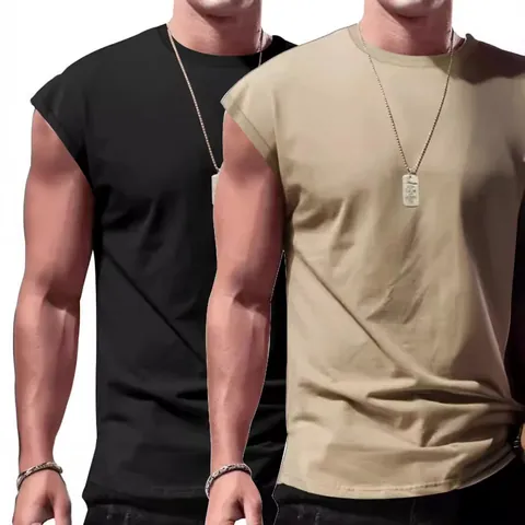 Men Casual Sleeveless Tank Top Polyester Breathable Lightweight Loose Fit Round Neck Sport Athletic Workout Undershirt Top