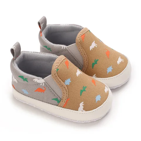 Infant First Walkers Cartoon Dinosaur Print Canvas Shoes Newborn Soft Sole Slip On Toddler Casual Baby Sneakers Footwear