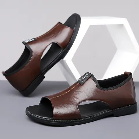 Men's Casual Hollow Out Microfiber Leather Sandals Breathable Anti-slip Beach Shoes Large Size Soft Sole Open Toe Sandals