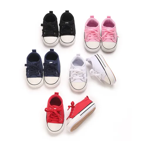 Infant Baby Canvas Shoes Soft Sole Pre-walker First Walkers For 0-1 Year Old Boys Girls Casual Lace-up Toddler Walking Shoes