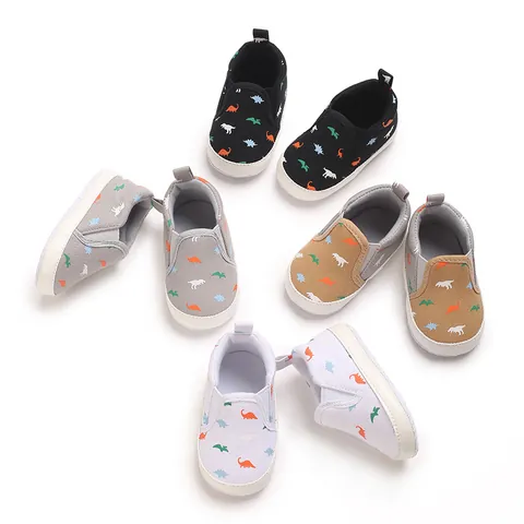 Infant First Walkers Cartoon Dinosaur Print Canvas Shoes Newborn Soft Sole Slip On Toddler Casual Baby Sneakers Footwear