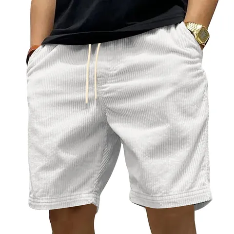 Pantaloncini Cargo in Velluto a Coste Pesante da Uomo Retro Americano Casual Larghi Dritti Coulisse Estivi da Mare Tempo Libero