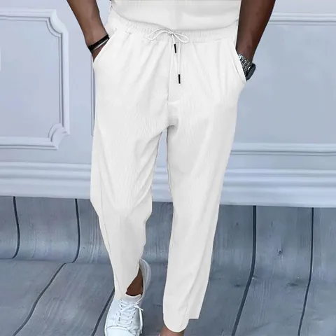 Men's Casual Corduroy Pants Loose Straight Leg Oversize Trousers Drawstring Elastic Waist Streetwear Spring Summer Bottoms