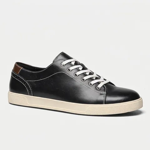 Scarpe da Board Casual in Pelle PU da Uomo Classiche Sneakers Nere Con Suola in Gomma Dettaglio Brogue Retrò Traspiranti