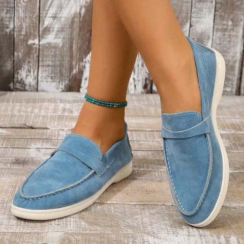 Dames Britse Stijl Suède Loafers Zachte Zool Ondiepe Mond Casual Platte Schoenen Grote Maten Effen Kleur Lente Herfst Instappers