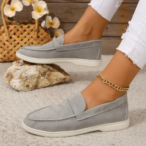 Dames Britse Stijl Suède Loafers Zachte Zool Ondiepe Mond Casual Platte Schoenen Grote Maten Effen Kleur Lente Herfst Instappers