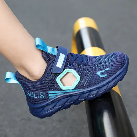 Boys Sneakers Summer Breathable Mesh Lightweight Soft Sole Running Shoes For Kids Outdoor Hook And Loop Athletic Footwear