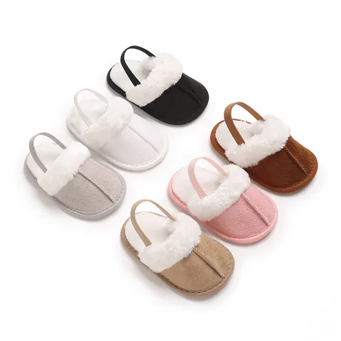 Infant Soft Sole Walking Shoes Faux Suede Fur Collar Anti Slip Warm Fleece First Walker Shoes For Baby Girls Casual Indoor House Shoes