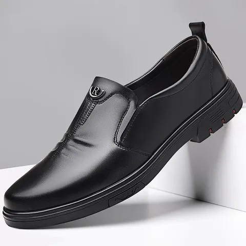 Men's Business Casual Split Leather Shoes Soft Sole Breathable Summer Gentleman Slip-on Loafers Leather Shoes for Men