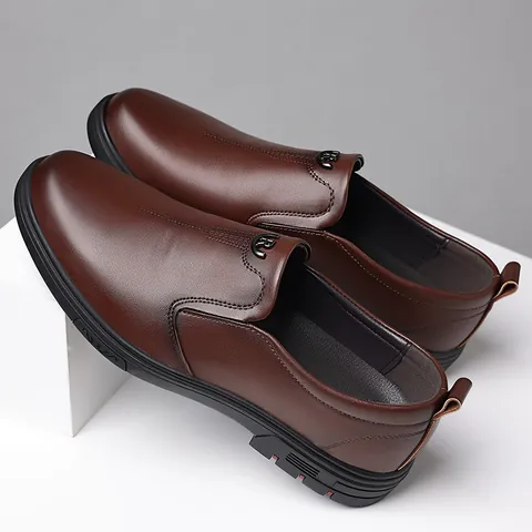 Men's Business Casual Split Leather Shoes Soft Sole Breathable Summer Gentleman Slip-on Loafers Leather Shoes for Men