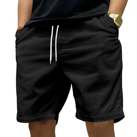 Shorts Rétro en Velours Côtelé pour Hommes Style Américain Cargo Décontracté Coupe Droite Couleur Unie Taille à Cordon Shorts Streetwear